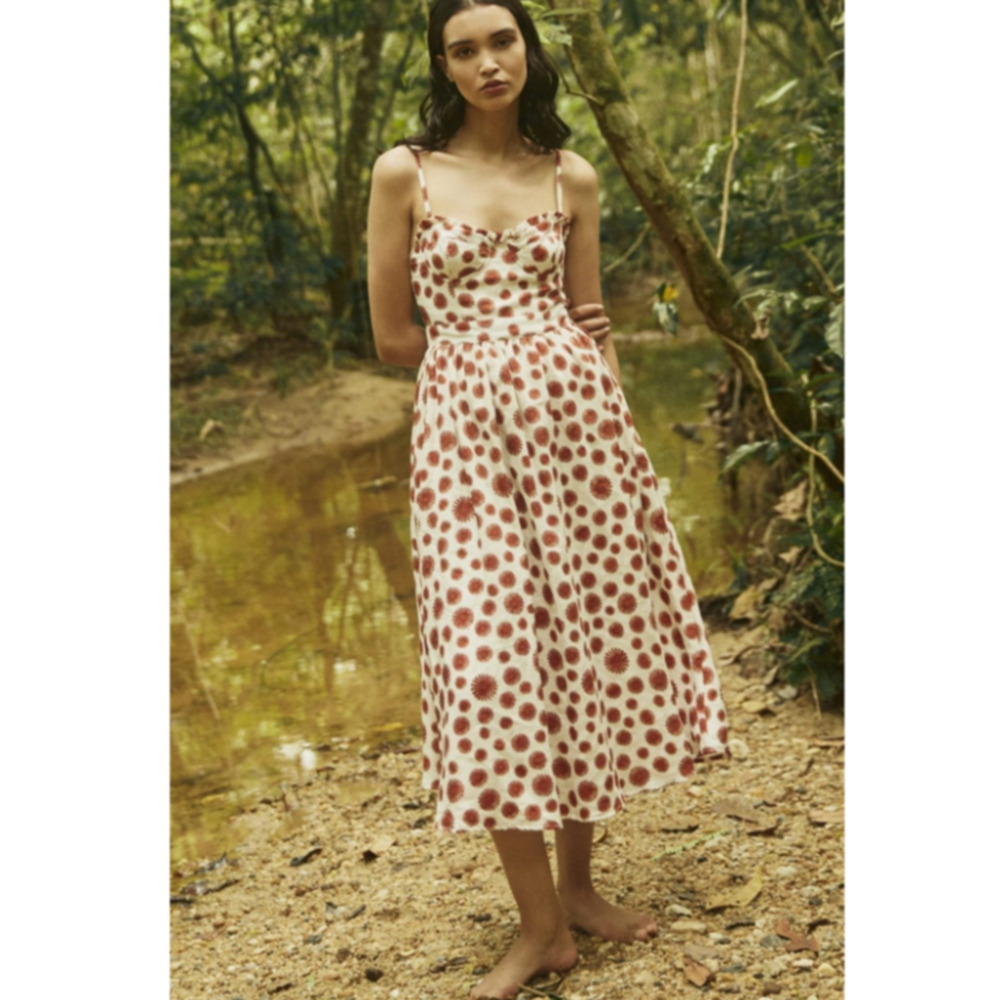 NWT AGUA‎ BY AGUA BENDITA Acacia Erizos Printed Linen Midi Dress Size L